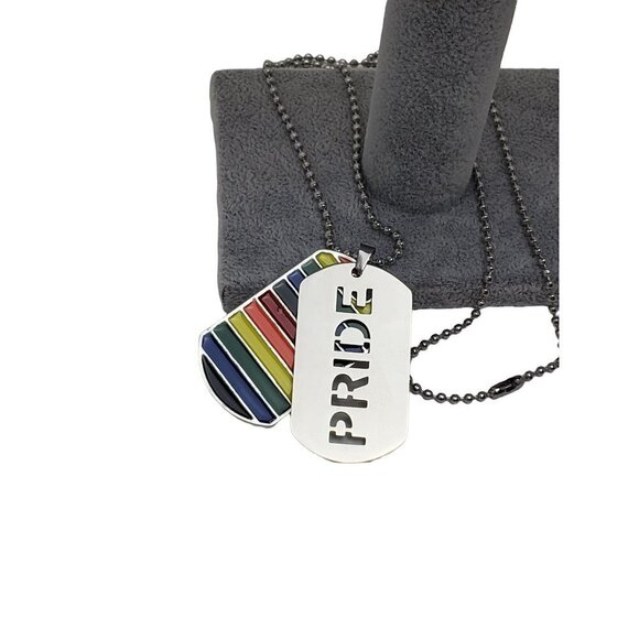 Pride Rainbow Striped Stainless Steel Dog Tags Necklaces - Picture 2 of 3